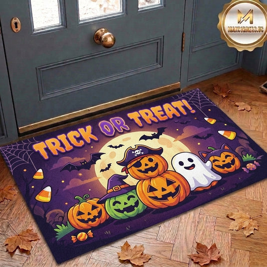 Maxcorners Halloween Trick Or Treat Pumpkin Pirate Ghost Candy Corn Bats Moon Cute Cartoon 3D Doormat