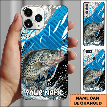 Maxcorners Fishing Jumping Crappie Blue Geometric Splash Art Personalized Name Phone Case