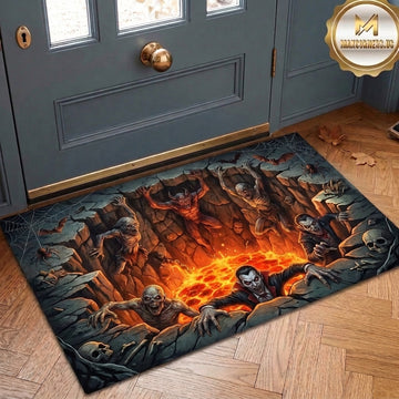 Maxcorners Halloween 3D Lava Pit Cracked Ground Vampire Zombie Demon Horror Nightmare 3D Doormat