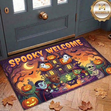 Maxcorners Halloween Spooky Welcome Vampire Werewolf Witch Mummy Ghost Haunted House Pumpkins 3D Doormat