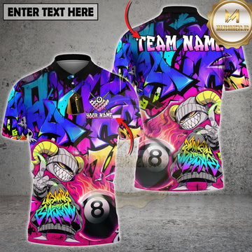 Maxcorners Billiards Graffiti Monster Flaming 8 Ball Multi Options Personalized Name, Team Name 3D Shirt