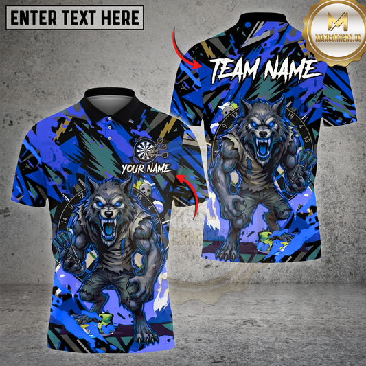 Maxcorners Dart Shirt Angry Wolf Dartboard Throw Graffiti Style Graphic Multicolor Options Personalized Name, Team Name 3D Shirt (4 Colors)