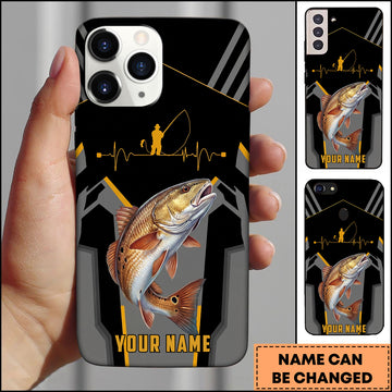 Maxcorners Redfish Fishing Heartbeat Angler Silhouette Design Personalized Name Phone Case