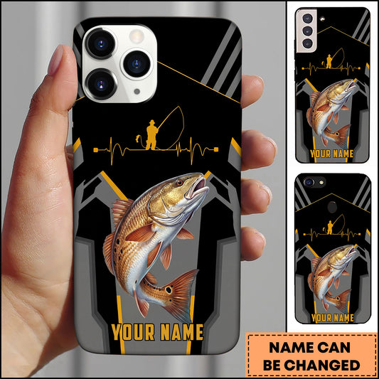 Maxcorners Redfish Fishing Heartbeat Angler Silhouette Design Personalized Name Phone Case