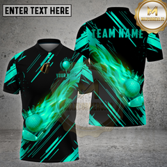Maxcorners Golf Black Gold Flaming Crown Ball Luxury Style Multi Options Personalized Name, Team Name 3D Shirt