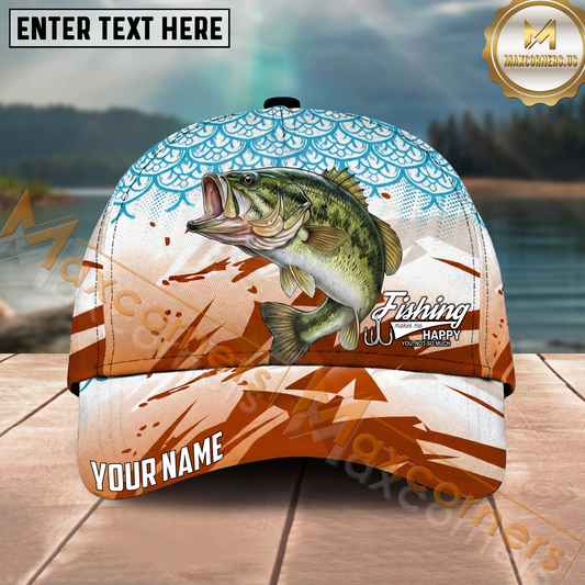 Maxcorners Fishing Retro Scale Pattern Personalized Name 3D Cap (9 Breeds)