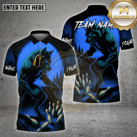 Maxcorners Bowling Shirt Werewolf Eyes Moon Bowling Ball Multicolor Options Personalized Name, Team Name 3D Shirt (4 Colors)