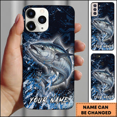 Maxcorners Tuna Fishing Blue Grunge Splash Effect Personalized Name Phone Case