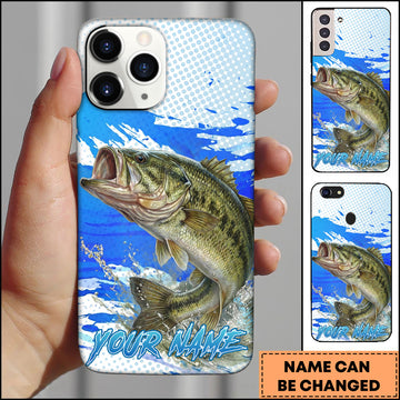 Maxcorners Fishing Water Splash Blue Pop Art Personalized Name Phone Case (10 Fish Species)