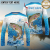 Maxcorners Fishing Ocean Splash Personalized Name, Team Name Long Sleeve Shirt (9 Fish Species)