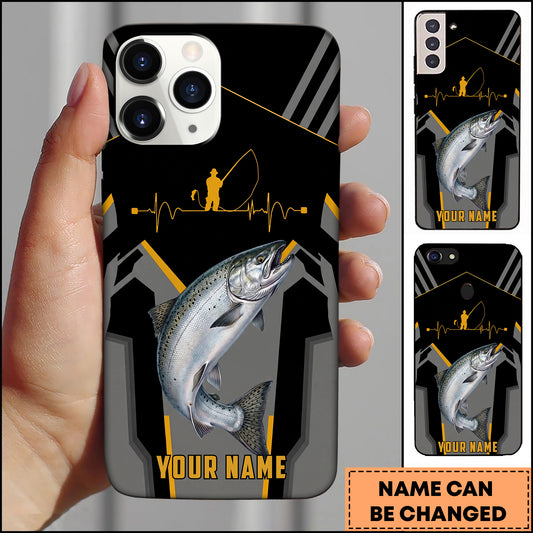 Maxcorners Fishing Heartbeat Angler Silhouette Design Personalized Name Phone Case (10 Fish Species)