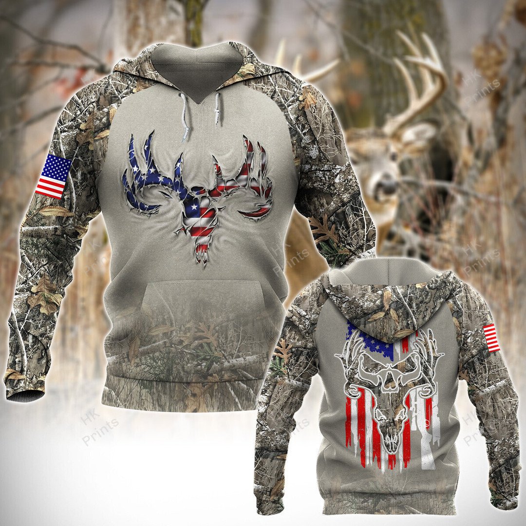 Maxcorners Ripped Deer American Flag Camouflage Hunting Apparels