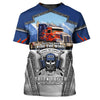 Maxcorners Blue & Red Fire Trucker 3D All Over Printed Personalized Name T-Shirt