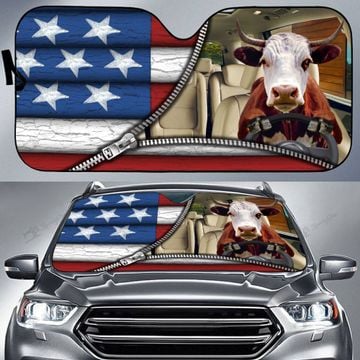 Maxcorners Hereford Cattle United States Zipper All Over Printed 3D Sun Shade