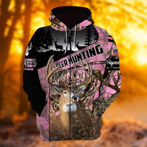 Maxcorners Personalized Name The Uniqe Deer Hunting Hoodie & Zip Hoodie 3D Multicolor