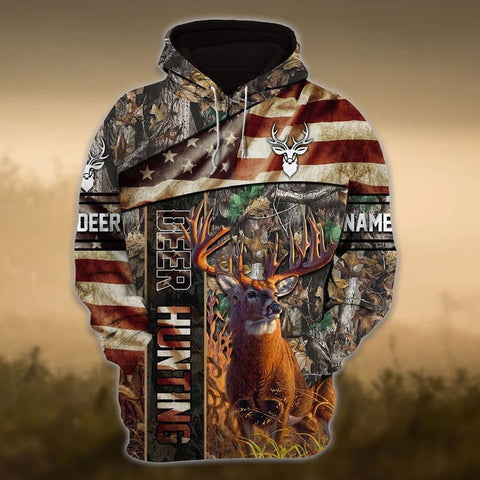 Maxcorners Personalized Name American Deer Hunting Hoodie & Zip Hoodie 3D Multicolor