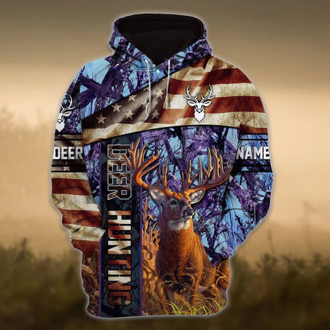 Maxcorners Personalized Name American Deer Hunting Hoodie & Zip Hoodie 3D Multicolor