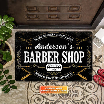 Maxcorners Barber Shop Men's Fine Grooming Doormat Personalized Name & Year