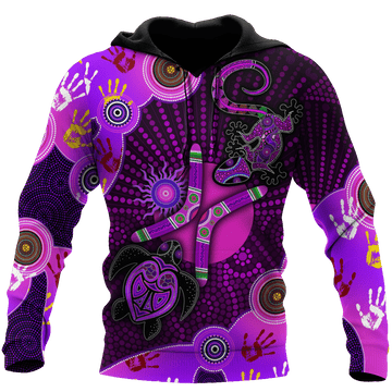 Maxcorners Aboriginal Naidoc Week Purple Turtle Lizard Sun Print Shirt