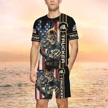 Maxcorners Skull Truck Tshirts, Trucker Tshirts, Trucker Men Beach Shorts, Tshirt And Board Shorts