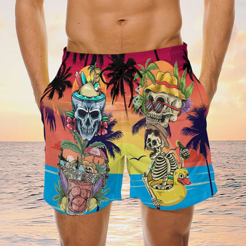 Maxcorners Skull Chill Tropical Summer Aloha Mens Board Shorts
