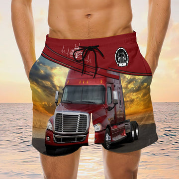 Maxcorners I'm Don't Stop, Trucker Men's Swim Trunks, Trucker Shorts, Truck Red Shorts