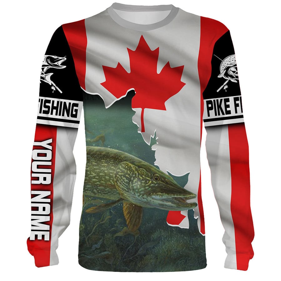 Maxcorners Northern Pike Fishing 3D Canada Flag Patriot Custom Name