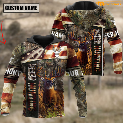 Maxcorners Personalized Name American Deer Hunting Hoodie & Zip Hoodie 3D Multicolor