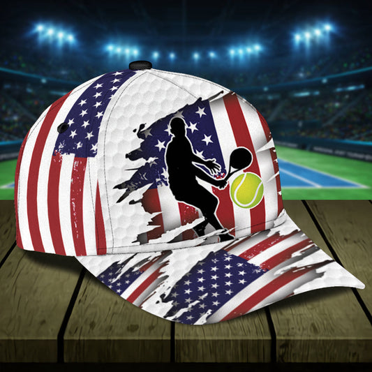 Maxcorners Tennis White USA Flag All Over Printed Cap