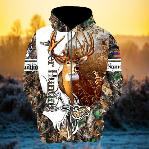 Maxcorners Personalized Hot Unique Deer Hunting 3D Zipper Hoodie