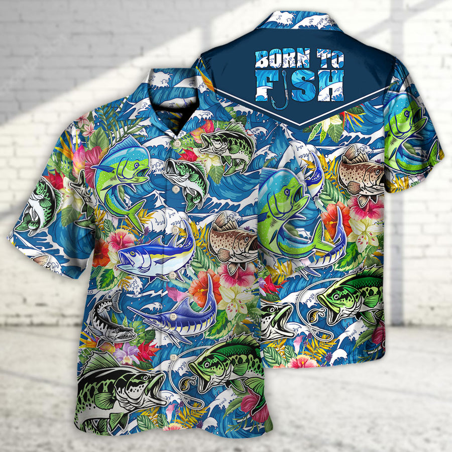 Maxcorners Fishing Hunting Born To Fish Tropical Vibe Hawaiian Shirt