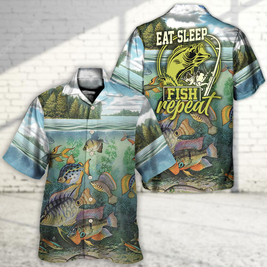 Maxcorners Fishing Eat Sleep Fish And Repeat Hawaiian Shirt