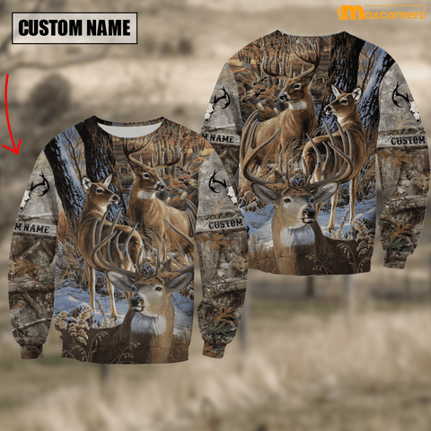 Maxcorners Custom Name Hunting Deer Autunm Style Shirt 3D All Over Printed Clothes