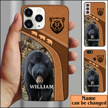 Maxcorners Leather Pattern Personalized Phone Case Black Bear  - Iphone