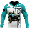 Maxcorners Jeep Car 3D Cyan Personalized Name Hoodie