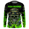 Maxcorner Halloween Fish Reaper Skull Black And Neon Green Custom Fishing 3D shirt