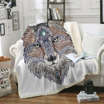 Maxcorners Tattoo Head Wolf Native American Blanket