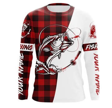 Max Corner Bass Fishing Red Plaid Custom Long sleeve Fishing Shirts Personalized Christmas Fishing gifts