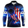 Max Corner Mens patriot golf polos Golf ball blue galaxy universe American flag, custom gifts for golf lovers