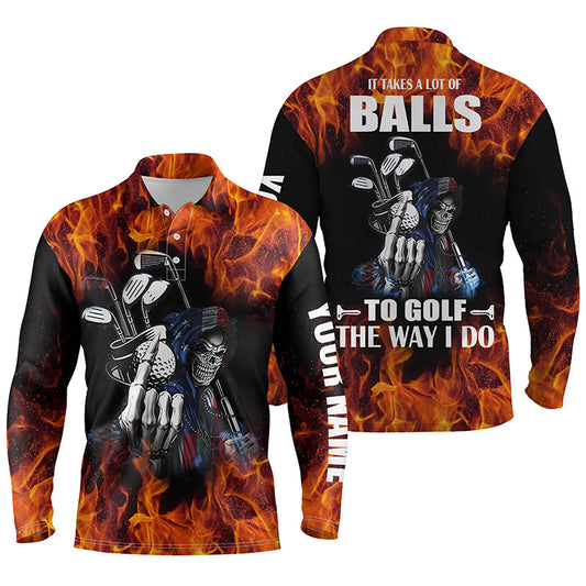 Max Corner Mens golf polo shirts custom name flame golf skull it takes a lot of ballsto golf the way I do