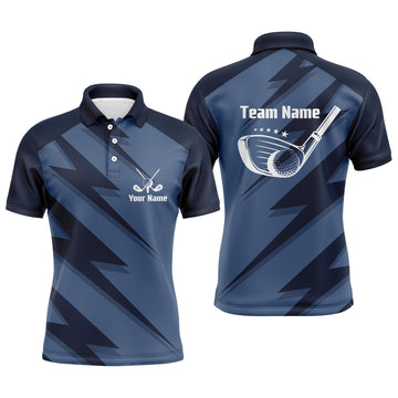 Max Corner Mens golf polo shirt blue lightning custom name and team name golf shirt, golfing gifts