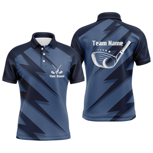 Max Corner Mens golf polo shirt blue lightning custom name and team name golf shirt, golfing gifts