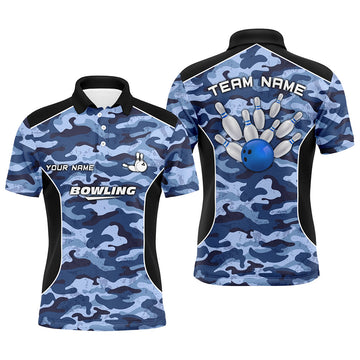 Max Corner Bowling ball and pins Blue camo Bowling Custom Name And Team Shirt