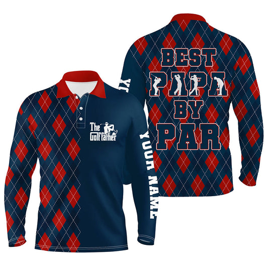 Max Corner Mens golf polo shirt custom blue red argyle plaid pattern best papa by par, father's day golfing gifts