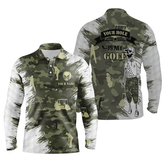 Max Corner Funny skull green camo golf polo shirts for men custom name your hole is my goal mens polos shirt