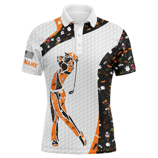 Max Corner Personalized black Halloween pattern white mens golf polo shirts custom Halloween golf gift