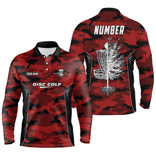 Max Corner Camo Pattern Mens Golf Polo Shirts, Custom Red Camo Golf Shirt Disc Golf Shirts For Mens, Golf Gifts