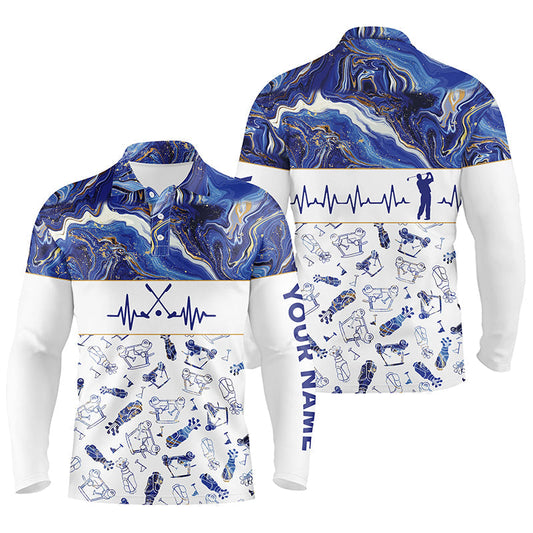 Max Corner Blue Seamless Mens Golf Polo Shirt Personalized Heartbeat Golf Shirts For Men