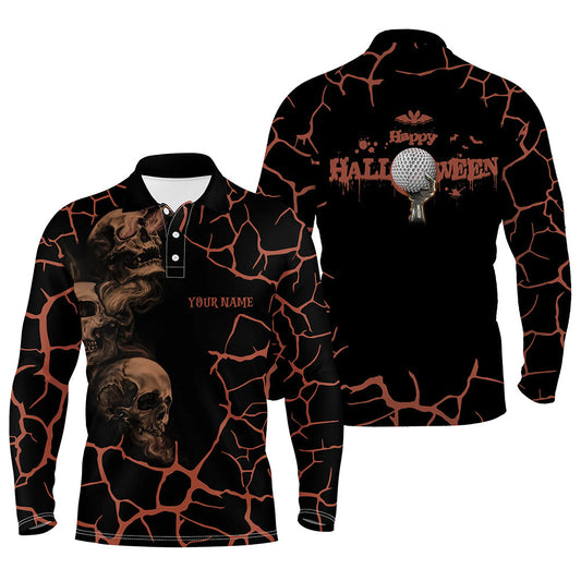 Max Corner Mens Orange Happy Halloween Skull Golf Polo Shirts Spooky Halloween Golf Gift Idea For Men