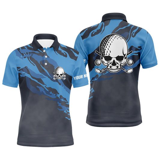 Max Corner Personalized Skull Dark Blue Mens Golf Polo Shirt Scary Golf Shirts For Men Funny Golf Gifts